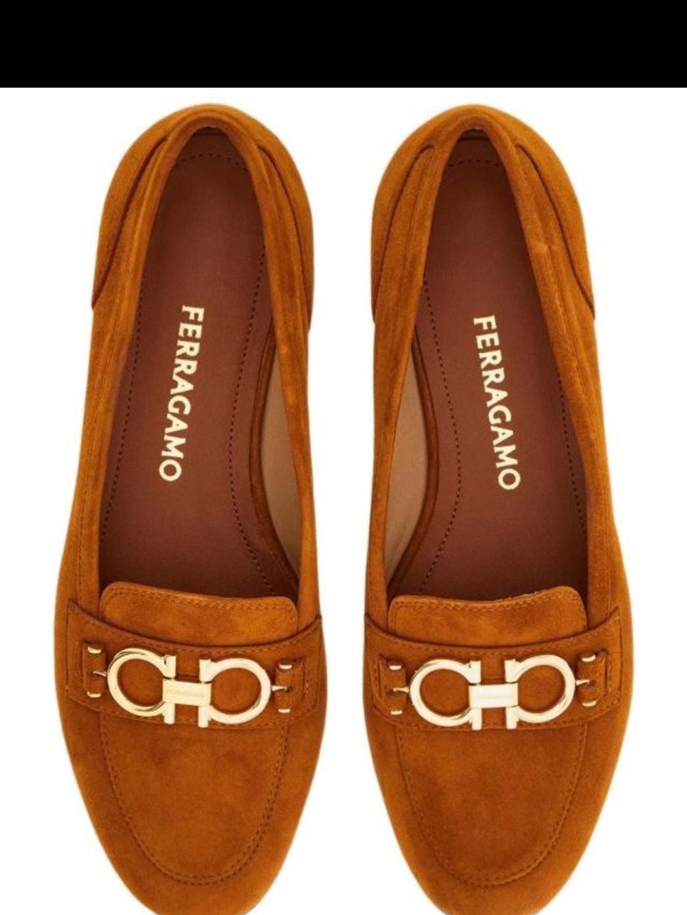 Salvatore Ferragamo Rust Suede Loafers with Gold Gancini
